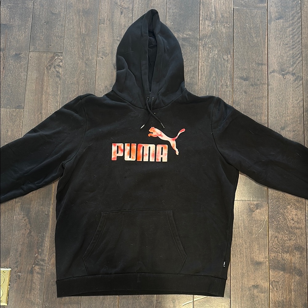 Puma Black Pullover Hoodie with Multicolored Logo